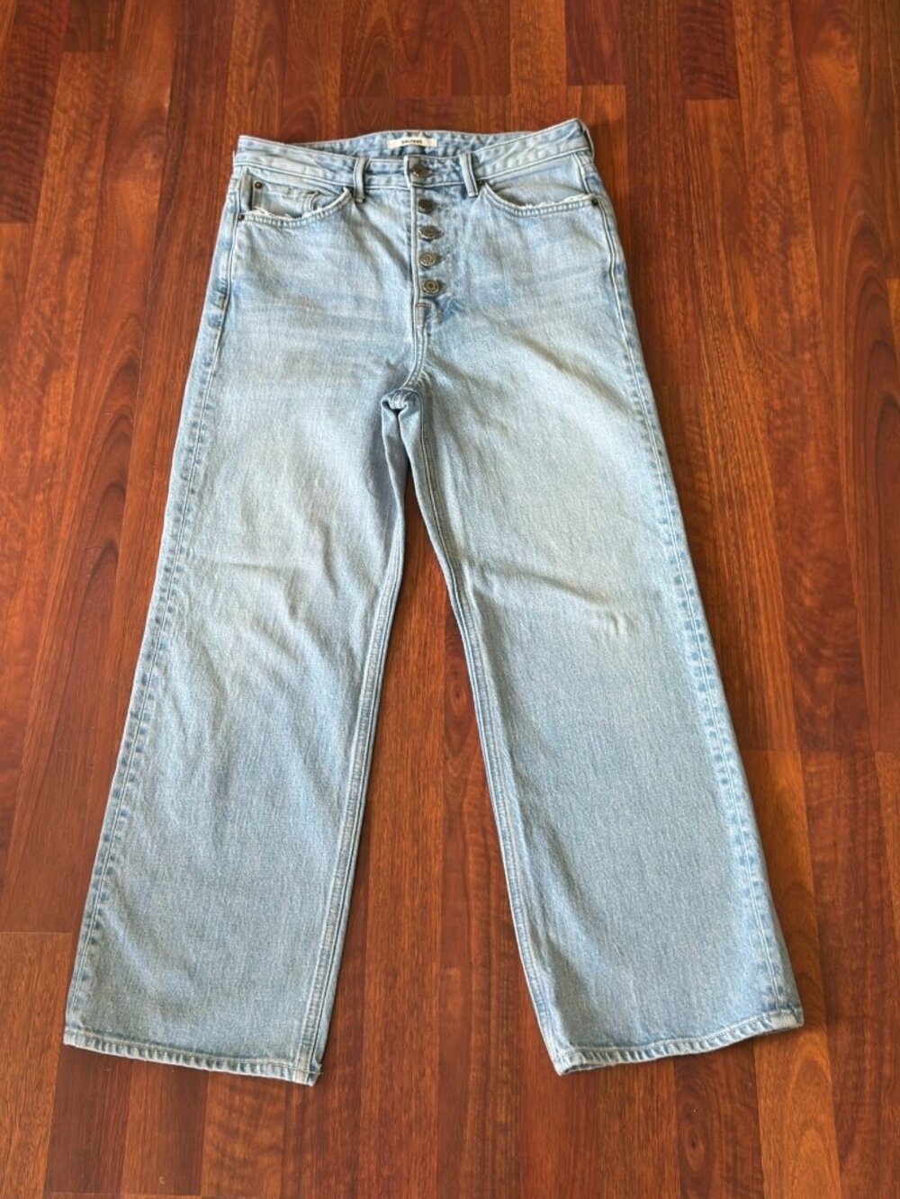 GRLFRND Bobbi High Rise Crop Wide Leg Jeans Womens 27 Blue Denim Button Fly